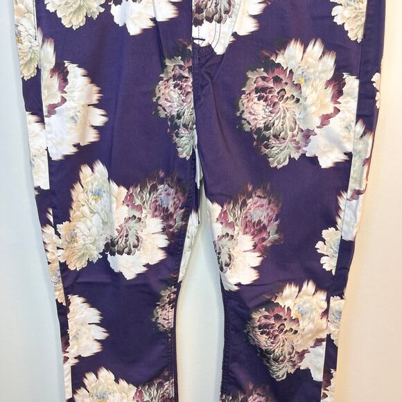JEN7 by 7 for All Mankind Purple White Floral Sateen Skinny Pants Size 14 NWOT - Picture 6 of 13